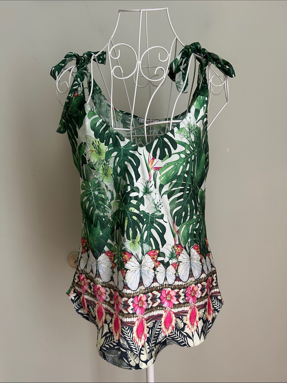 Limelight Green Tropical Tie-Shoulder Camisole